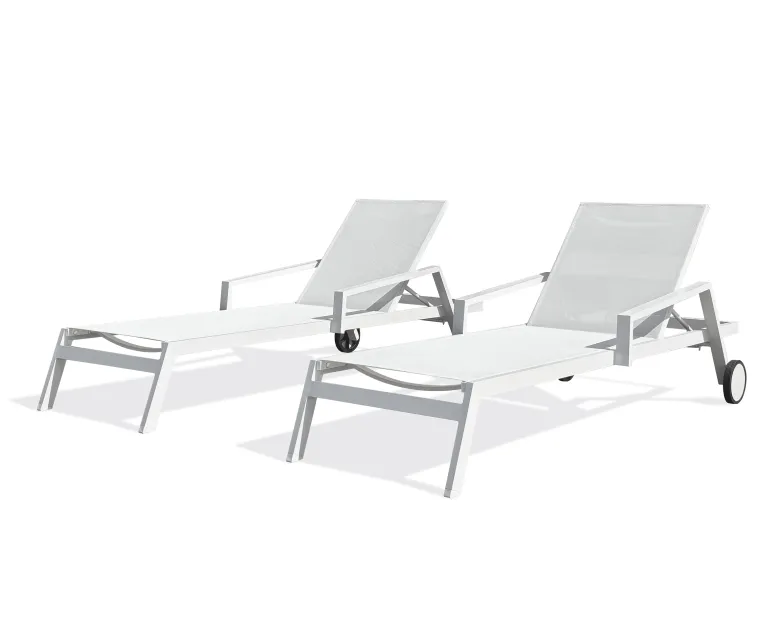 Lot de 2 bains de soleil en aluminium et toile plastifiée - blanc
