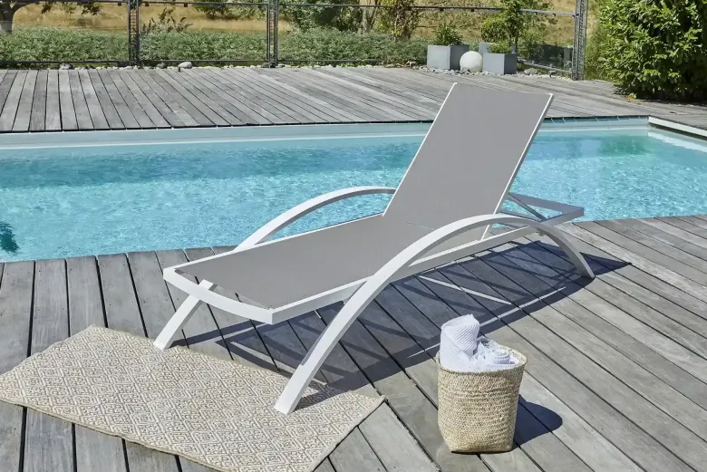 Lot de 2 bains de soleil en toile plastifiée et aluminium - blanc