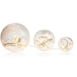 Lot de 3 boules en verre led blanc chaud, déco lumineuse à poser