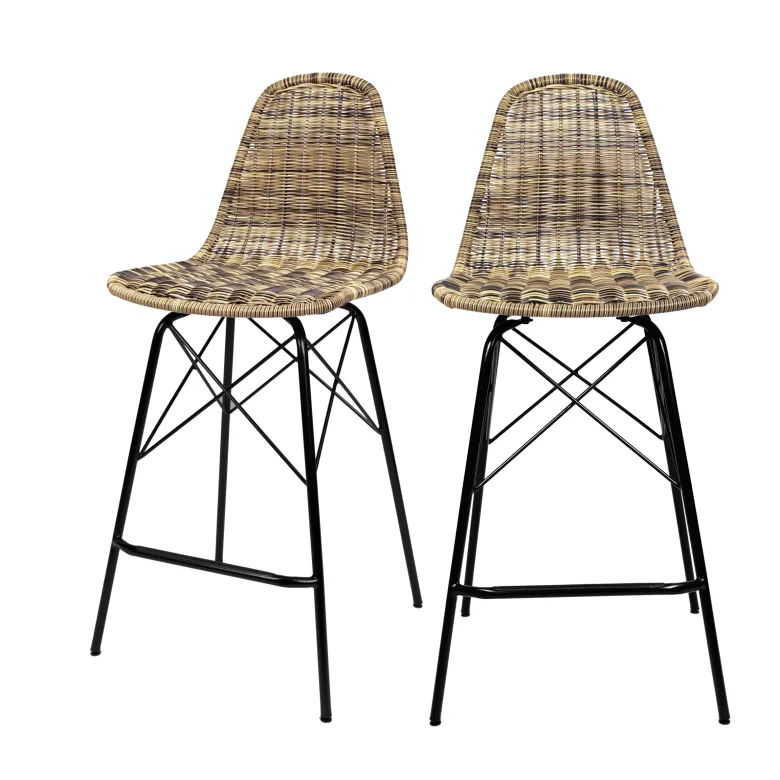 Lot de 2 chaises de bar de jardin 63 cm en résine tressée marron - tiptur