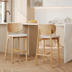 Lot de 2 chaises pour îlot central 66 cm en bois et tissu beige - aria