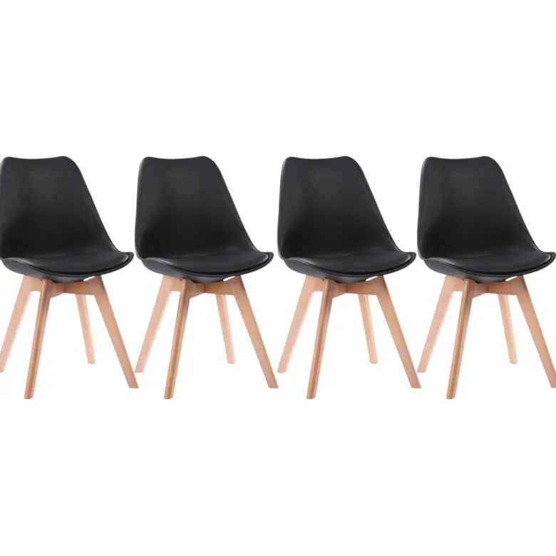 Lot de 4 chaises scandinaves nora noires avec coussin