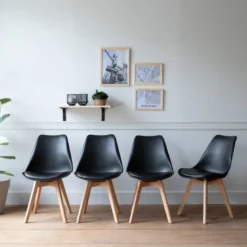 Lot de 4 chaises scandinaves nora noires avec coussin
