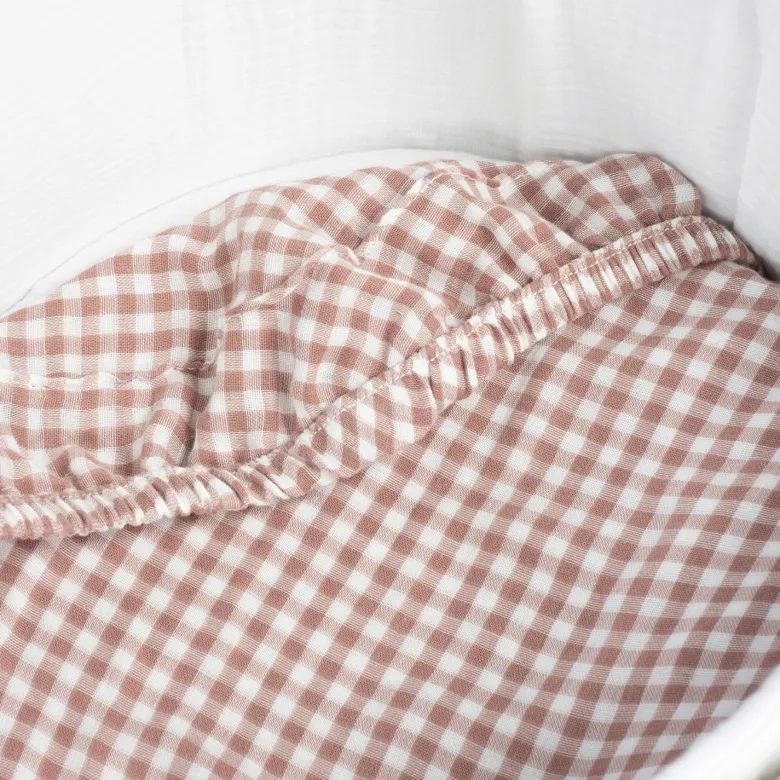Lot de 2 draps housses pour nacelle praliné vichy rayures moka