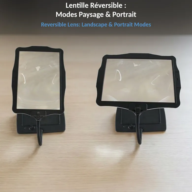 Loupe lumineuse sur pied lentille reversible 3x 48 led rechargeable