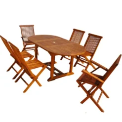 Lubok salon de jardin teck huilé 6 pers - table ovale 4 chaises 2 fauteuils