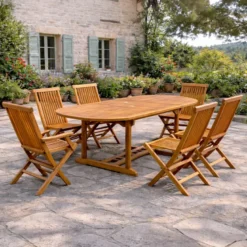 Lubok salon de jardin teck huilé 6 pers - table ovale 4 chaises 2 fauteuils