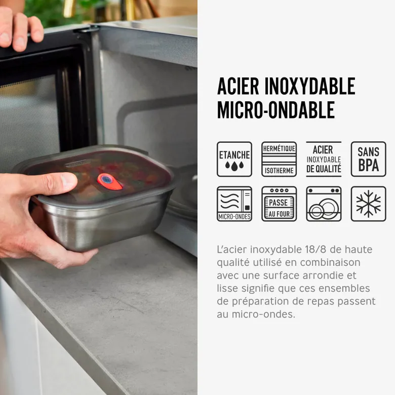 Lunch box en inox micro-ondable set de 3 mix (600-900-1200ml)