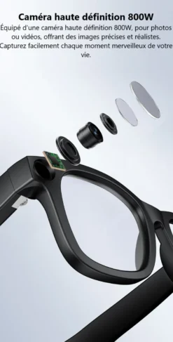 Lunettes connectées ai avec caméra 8mp & audio bluetooth