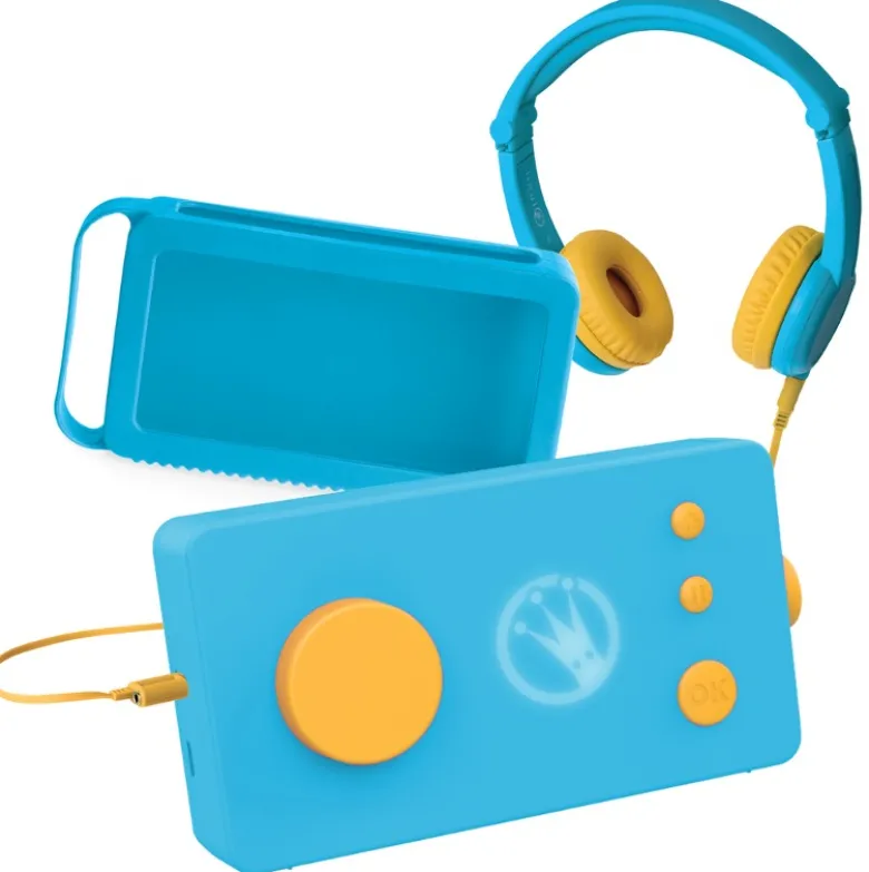 Lunii - ma fabrique à histoires bleue avec son casque assorti bleu et sa