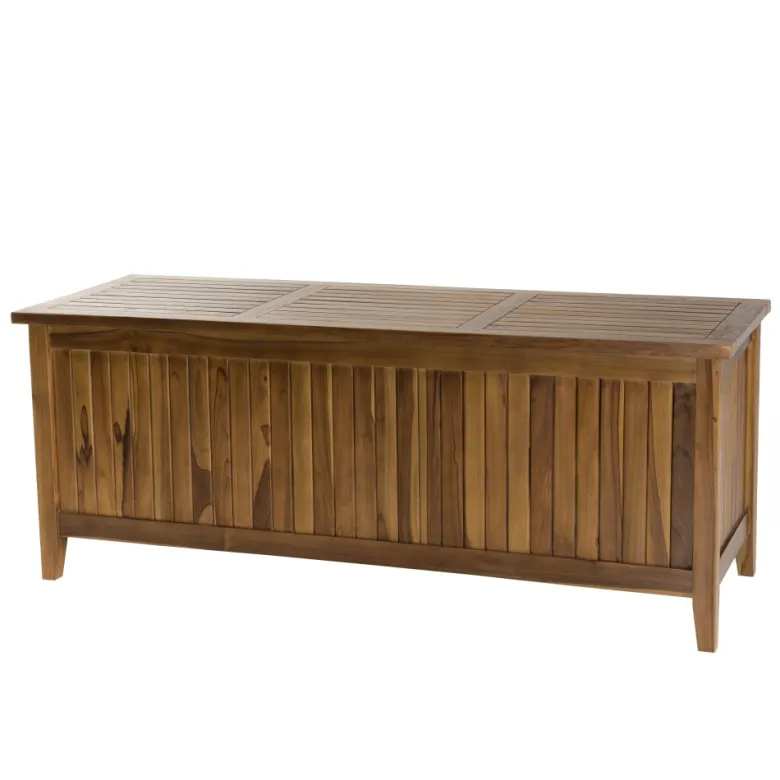 Maeva - coffre de jardin piscine en bois teck huilé 165x55cm