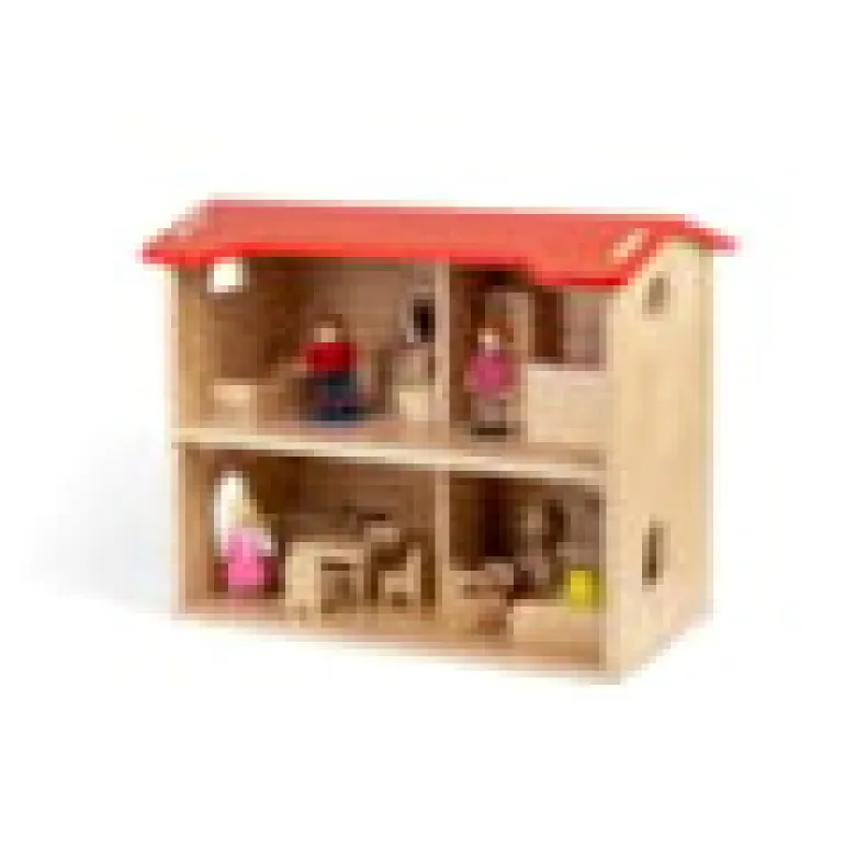 Maison de poupées en bois avec famille