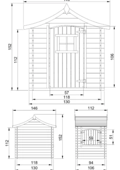 Maison en bois pour enfants avec plancher - 112x146xh152cm-1.1m2