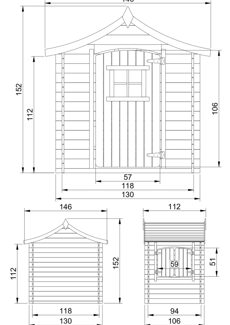 Maison en bois pour enfants avec plancher - 112x146xh152cm-1.1m2
