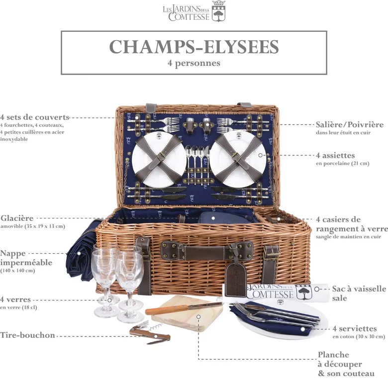 Malle picnic champs-elysées bleu 4p