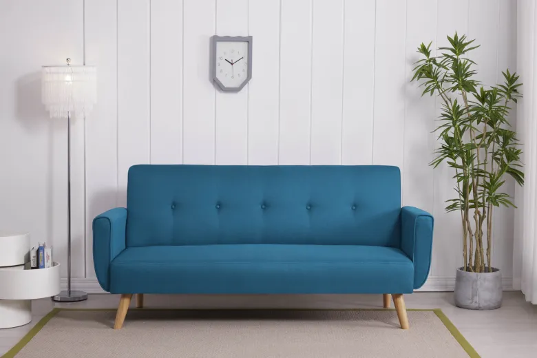 Malmo canapé scandinave convertible 3 places en tissu bleu canard