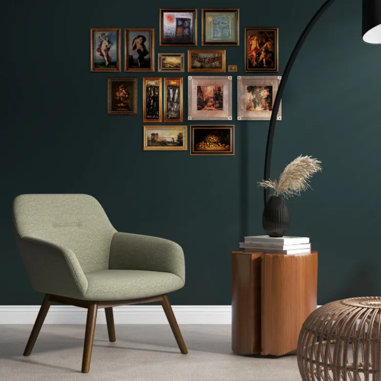 Malmo-fauteuil en bois patiné noyer et tissu trendy sauge