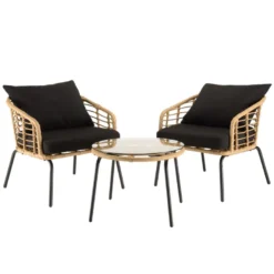 Malo - ensemble de 2 fauteuils rotin synthétique et table basse ronde