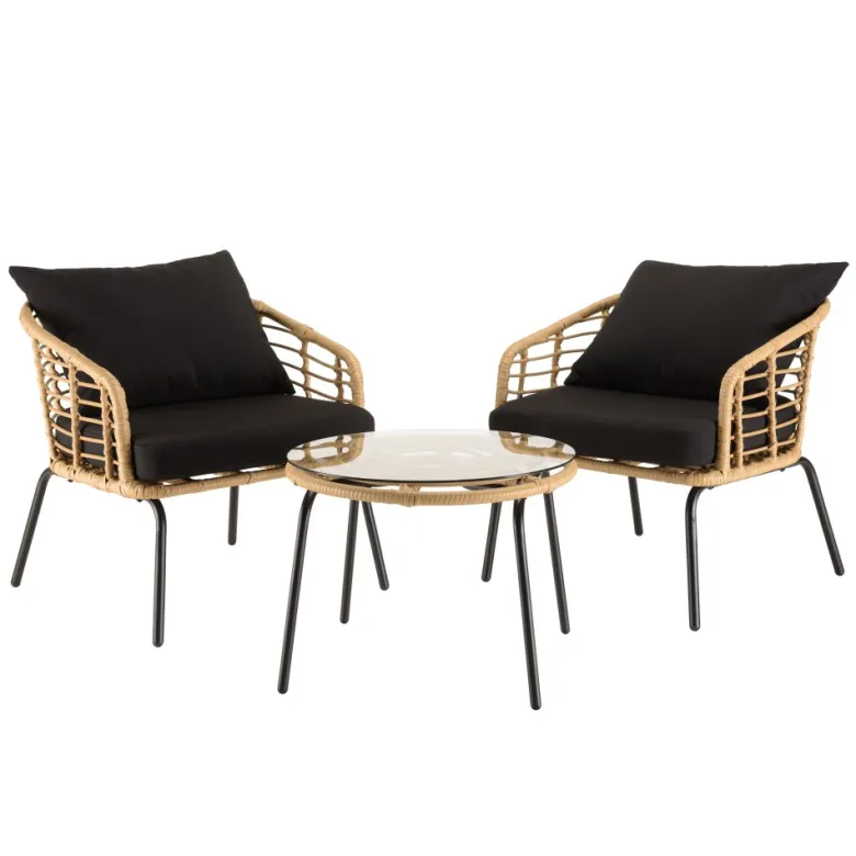 Malo - ensemble de 2 fauteuils rotin synthétique et table basse ronde
