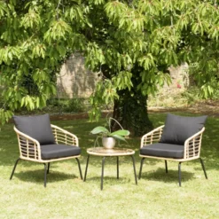 Malo - ensemble de 2 fauteuils rotin synthétique et table basse ronde