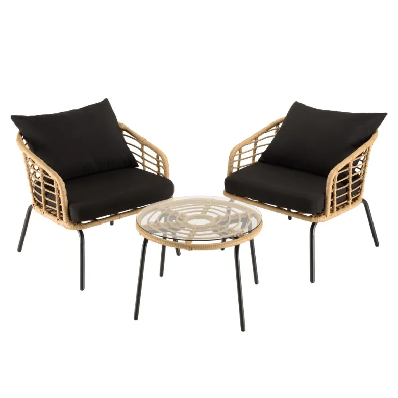 Malo - ensemble de 2 fauteuils rotin synthétique et table basse ronde