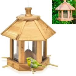 Mangeoire oiseaux bois cèdre 6 emplacements toit amovible jardin