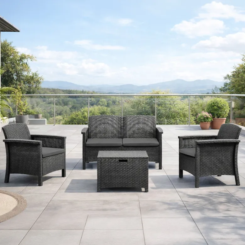 Maniza salon de jardin 4 places effet résine tressée gris anthracite avec table