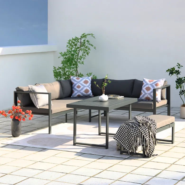 Marbella salon de jardin gris foncé 6 places canapé et banc