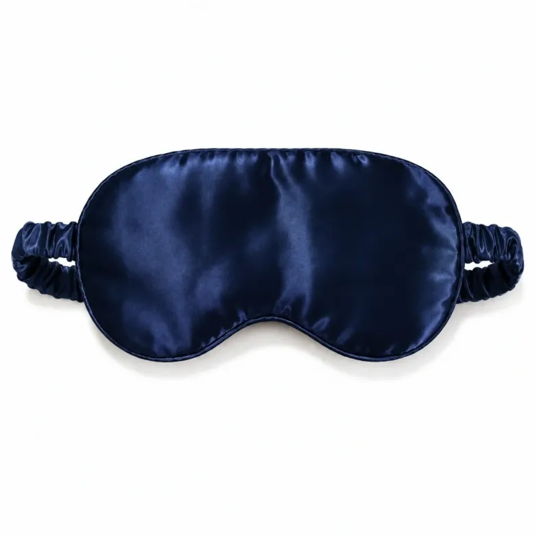 Masque de nuit satin effet soie occultant, doux pour la peau, bleu nuit