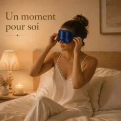 Masque de nuit satin effet soie occultant, doux pour la peau, bleu nuit