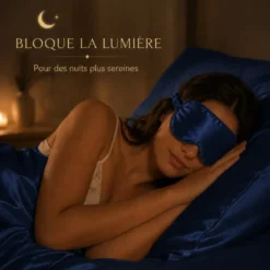Masque de nuit satin effet soie occultant, doux pour la peau, bleu nuit