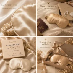 Masque de nuit satin effet soie occultant, doux pour la peau, champagne doré