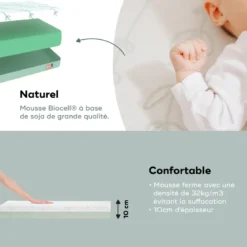 Matelas cosy'lite antibactérien 60x120cm Blanc