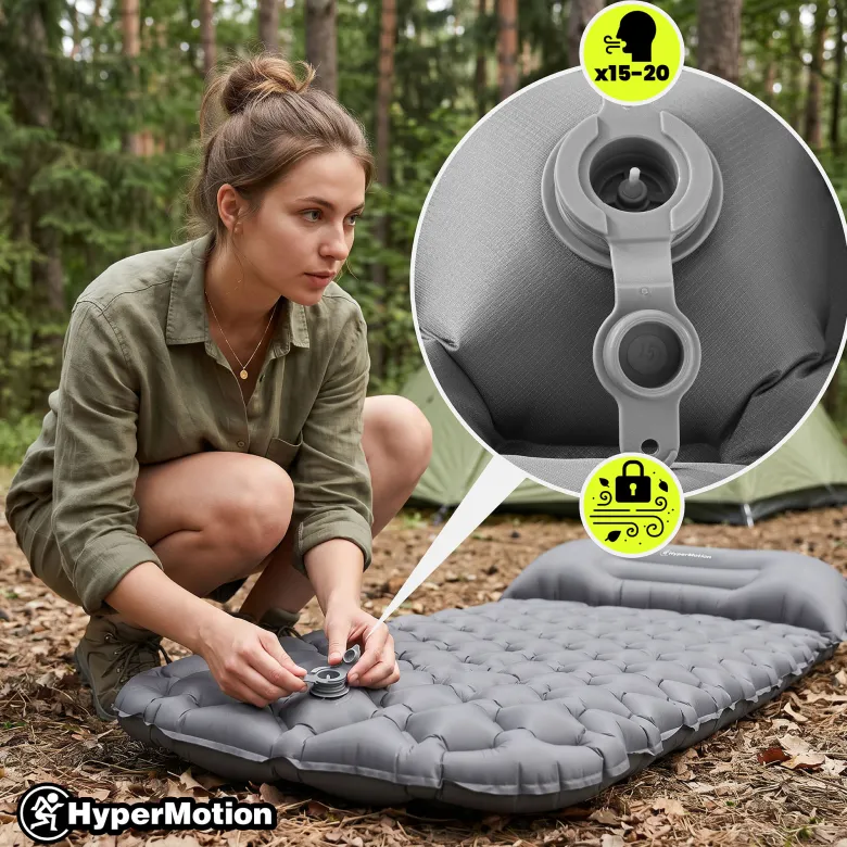 Matelas gonflable campmat hypermotion ultraléger 1 place avec oreiller