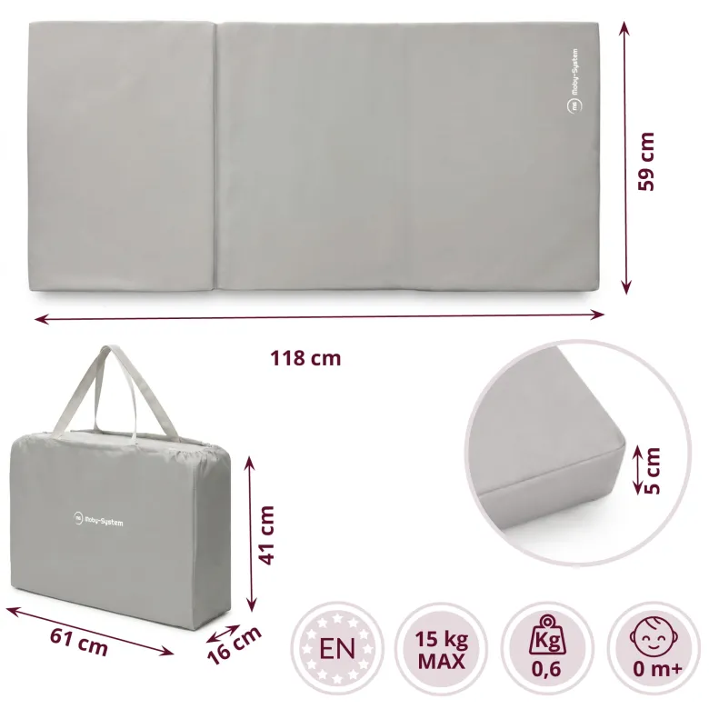 Matelas pliable lit parapluie et parc 120x60 moby-system gris avec housse