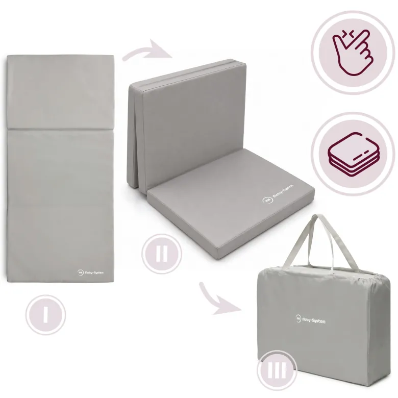Matelas pliable lit parapluie et parc 120x60 moby-system gris avec housse