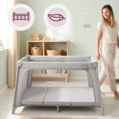 Matelas pliable lit parapluie et parc 120x60 moby-system gris avec housse