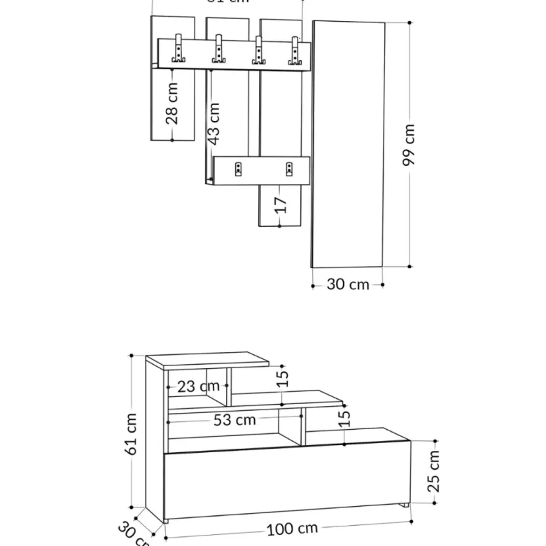 Mesty meuble d'entrée effet bois avec porte manteau rangement et miroir