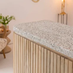Meuble bar en angle bois et terrazzo