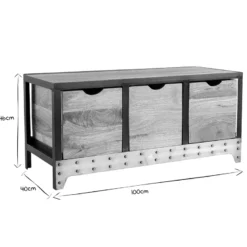 Meuble de rangement en bois manguier massif et métal 3 tiroirs l100 cm atelier