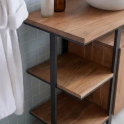 Meuble salle de bain en bois et métal