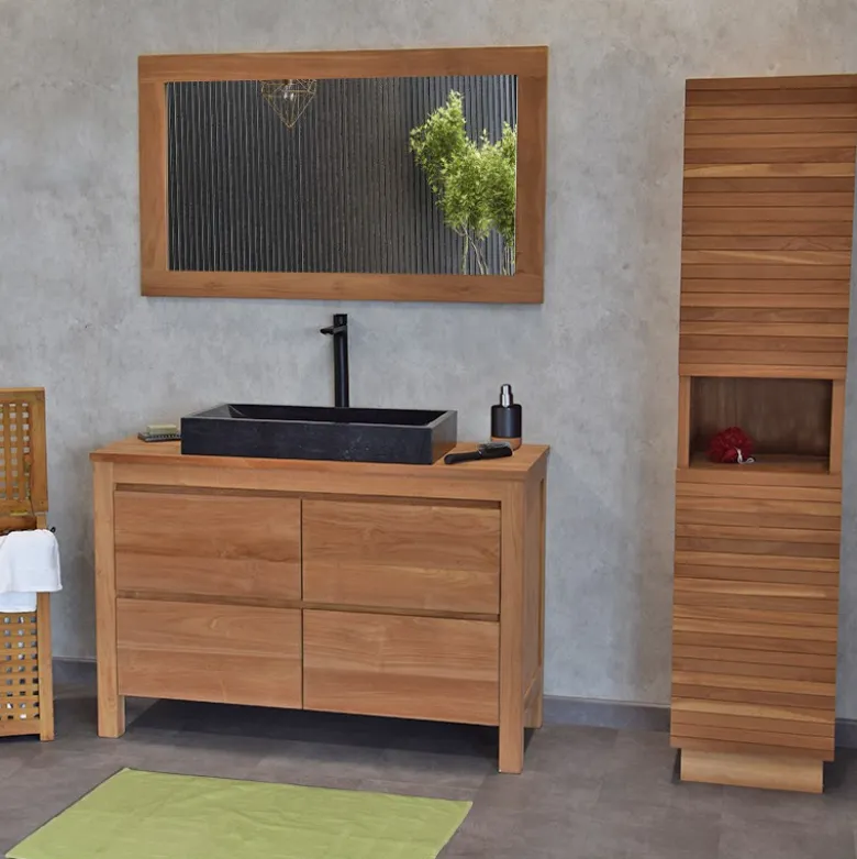 Meuble sdb en teck massif 120 cm varedo