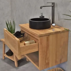 Meuble sdb teck massif 60 cm khartane