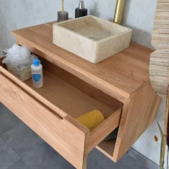 Meuble sdb teck massif 80 cm khartane