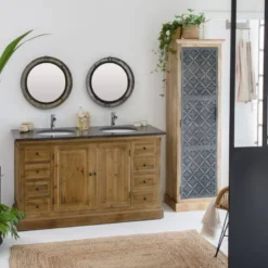 Meuble sous vasque en bois recyclé ambre