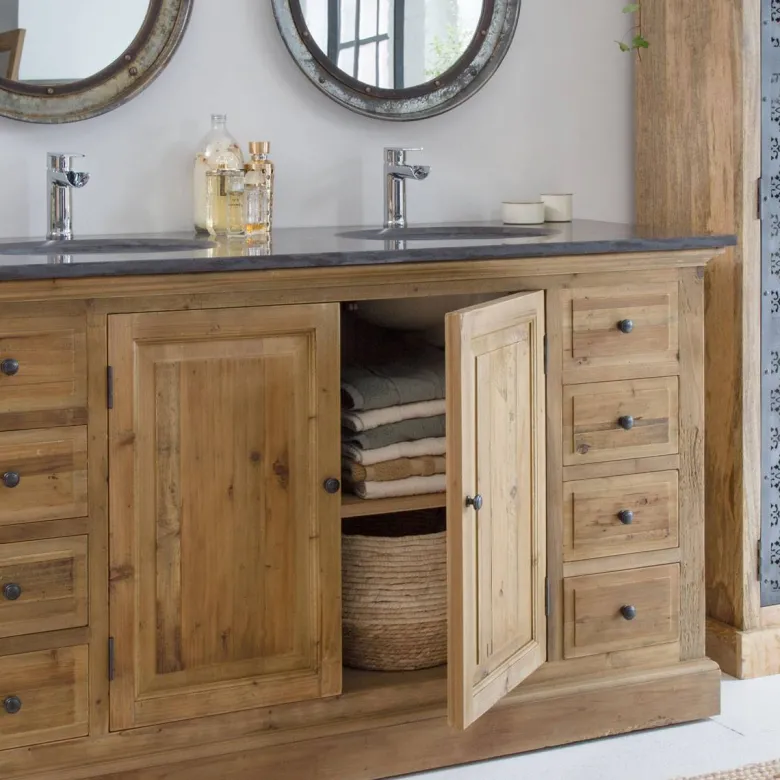Meuble sous vasque en bois recyclé ambre