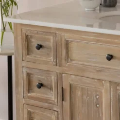 Meuble sous vasque en bois recyclé et marbre blanc octavie