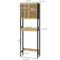 Meuble étagère dessus wc - 2 portes, 2 étagères - mdf noir bois bambou verni
