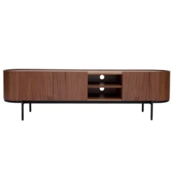 Meuble tv bois foncé noyer et métal noir avec rangements l180 cm skye