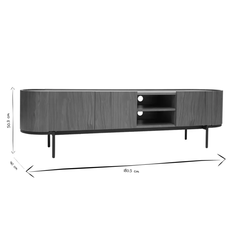 Meuble tv bois foncé noyer et métal noir avec rangements l180 cm skye
